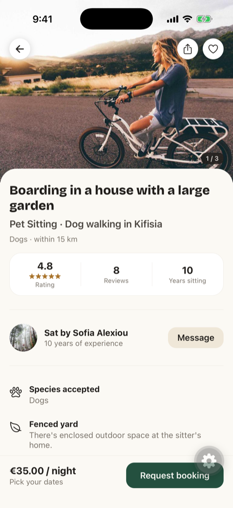 Η εφαρμογή Zoaki με την καταχώριση ενός pet sitter