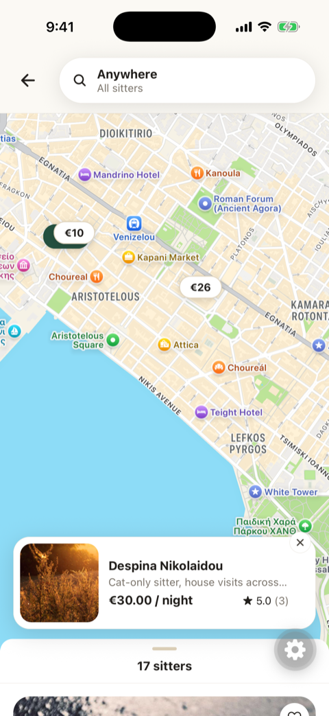 Η εφαρμογή Zoaki με λίστα pet sitters κοντά σας
